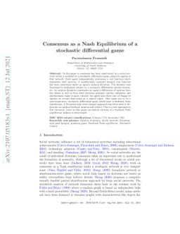 Consensus as a Nash Equilibrium of a stochastic differential game