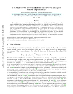 Multiplicative deconvolution in survival analysis under dependency