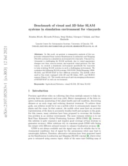 Benchmark of visual and 3D lidar SLAM systems in simulation environment
  for vineyards