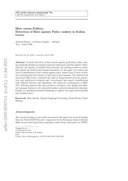 Hate versus Politics: Detection of Hate against Policy makers in Italian
  tweets