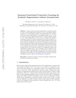Anatomy-Constrained Contrastive Learning for Synthetic Segmentation
  without Ground-truth