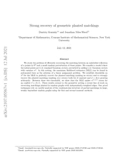 Strong recovery of geometric planted matchings