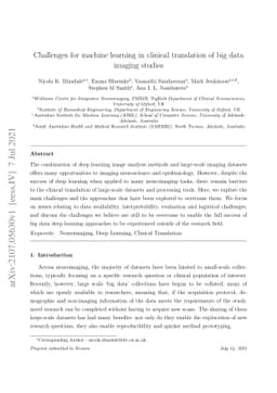 Challenges for machine learning in clinical translation of big data
  imaging studies