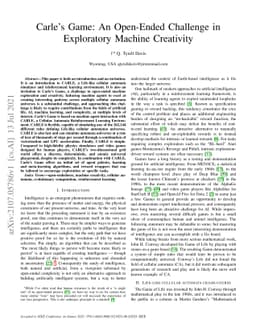 Carle's Game: An Open-Ended Challenge in Exploratory Machine Creativity