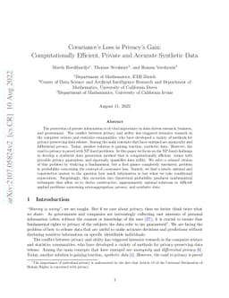 Covariance's Loss is Privacy's Gain: Computationally Efficient, Private
  and Accurate Synthetic Data
