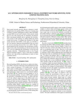 AUC Optimization for Robust Small-footprint Keyword Spotting with
  Limited Training Data