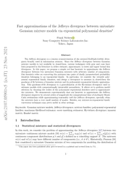 Fast approximations of the Jeffreys divergence between univariate
  Gaussian mixture models via exponential polynomial densities