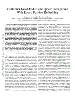 Conformer-based End-to-end Speech Recognition With Rotary Position
  Embedding