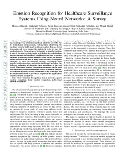 Emotion Recognition for Healthcare Surveillance Systems Using Neural
  Networks: A Survey