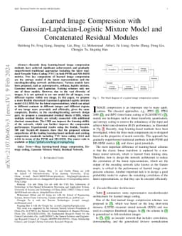 Learned Image Compression with Gaussian-Laplacian-Logistic Mixture Model
  and Concatenated Residual Modules