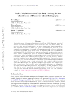 Multi-Label Generalized Zero Shot Learning for the Classification of
  Disease in Chest Radiographs