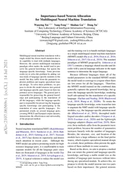Importance-based Neuron Allocation for Multilingual Neural Machine
  Translation