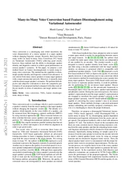Many-to-Many Voice Conversion based Feature Disentanglement using
  Variational Autoencoder
