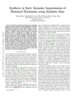 Synthesis in Style: Semantic Segmentation of Historical Documents using
  Synthetic Data