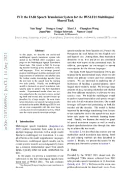 FST: the FAIR Speech Translation System for the IWSLT21 Multilingual
  Shared Task