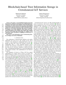 Blockchain-based Trust Information Storage in Crowdsourced IoT Services