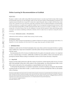 Online Learning for Recommendations at Grubhub