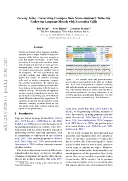 Turning Tables: Generating Examples from Semi-structured Tables for
  Endowing Language Models with Reasoning Skills