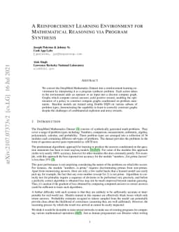 A Reinforcement Learning Environment for Mathematical Reasoning via
  Program Synthesis