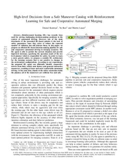 High-level Decisions from a Safe Maneuver Catalog with Reinforcement
  Learning for Safe and Cooperative Automated Merging