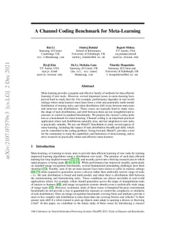 A Channel Coding Benchmark for Meta-Learning