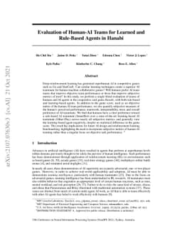 Evaluation of Human-AI Teams for Learned and Rule-Based Agents in Hanabi