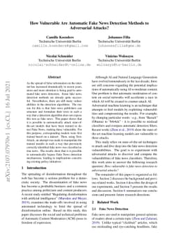 How Vulnerable Are Automatic Fake News Detection Methods to Adversarial
  Attacks?
