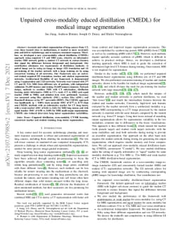 Unpaired cross-modality educed distillation (CMEDL) for medical image
  segmentation