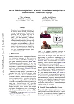 Picard understanding Darmok: A Dataset and Model for Metaphor-Rich
  Translation in a Constructed Language