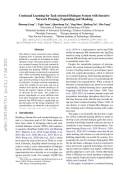 Continual Learning for Task-oriented Dialogue System with Iterative
  Network Pruning, Expanding and Masking