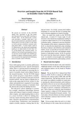 Overview and Insights from the SciVer Shared Task on Scientific Claim
  Verification