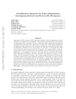 Greedification Operators for Policy Optimization: Investigating Forward
  and Reverse KL Divergences