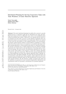 Distributed Planning for Serving Cooperative Tasks with Time Windows: A
  Game Theoretic Approach