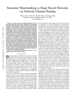 Structural Watermarking to Deep Neural Networks via Network Channel
  Pruning