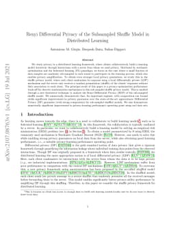 Renyi Differential Privacy of the Subsampled Shuffle Model in
  Distributed Learning