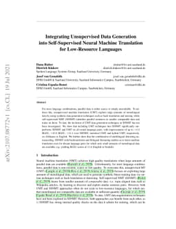 Integrating Unsupervised Data Generation into Self-Supervised Neural
  Machine Translation for Low-Resource Languages