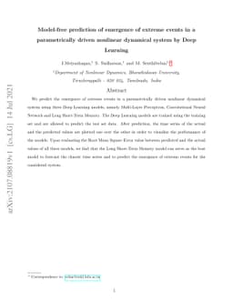Model-free prediction of emergence of extreme events in a parametrically
  driven nonlinear dynamical system by Deep Learning
