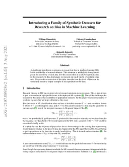 Introducing a Family of Synthetic Datasets for Research on Bias in
  Machine Learning