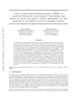 Using automated decision-making (ADM) to allocate Covid-19 vaccinations?
  Exploring the roles of trust and social group preference on the legitimacy of
  ADM vs. human decision-making
