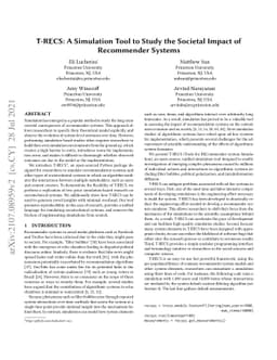 T-RECS: A Simulation Tool to Study the Societal Impact of Recommender
  Systems
