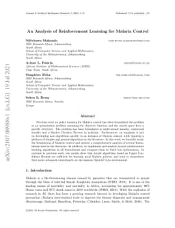 An Analysis of Reinforcement Learning for Malaria Control