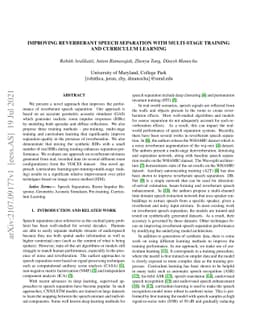Improving Reverberant Speech Separation with Multi-stage Training and
  Curriculum Learning