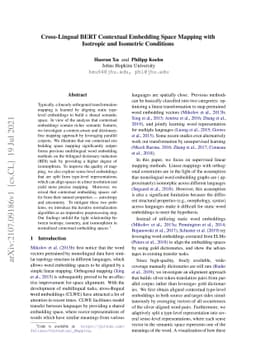 Cross-Lingual BERT Contextual Embedding Space Mapping with Isotropic and
  Isometric Conditions