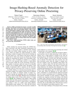 Image-Hashing-Based Anomaly Detection for Privacy-Preserving Online
  Proctoring