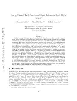 Learned Sorted Table Search and Static Indexes in Small Model Space