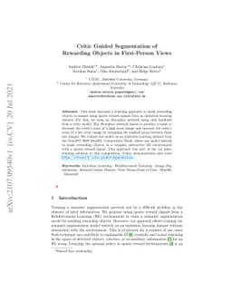 Critic Guided Segmentation of Rewarding Objects in First-Person Views