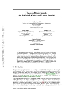 Design of Experiments for Stochastic Contextual Linear Bandits