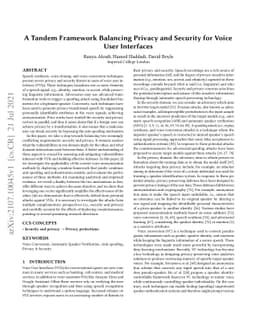 A Tandem Framework Balancing Privacy and Security for Voice User
  Interfaces