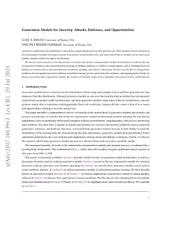 Generative Models for Security: Attacks, Defenses, and Opportunities