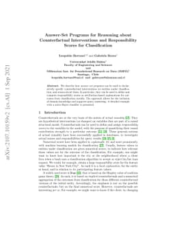 Answer-Set Programs for Reasoning about Counterfactual Interventions and
  Responsibility Scores for Classification